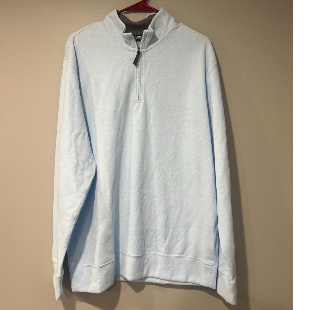 Lands End Mens XL Light Blue Ribbed Quarter Zip Pullover Sweater Mock Neck NEW